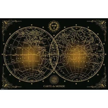 Cartographia Világtérkép fekete-arany falitérkép 91,5x61 cm - keretezett 