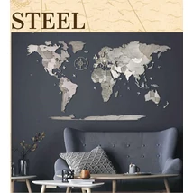 Cartographia Világtérkép 3D fa puzzle falitérkép - steel - választható méret