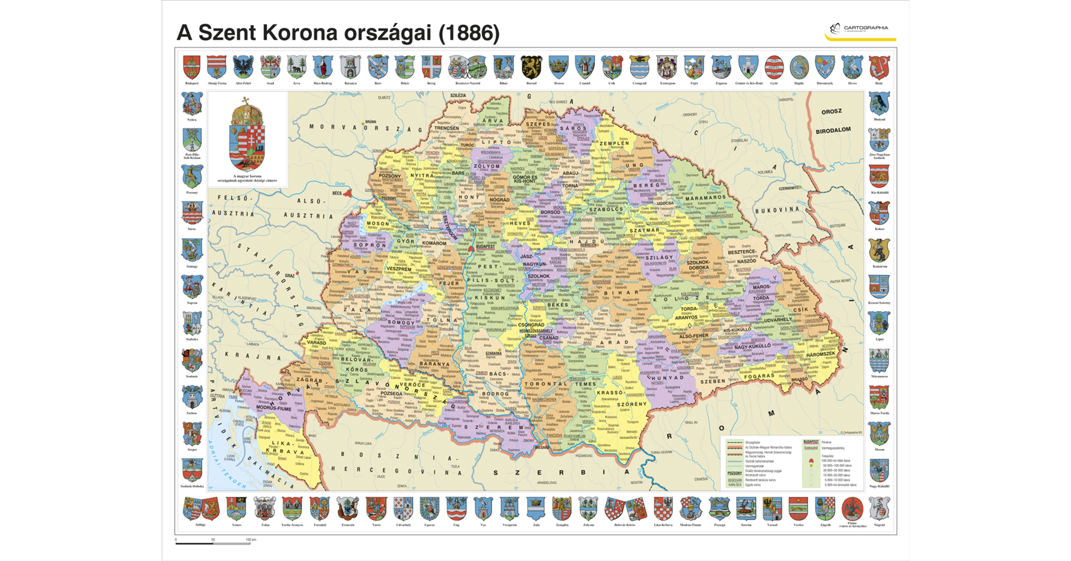 A Szent Korona Országai (1886) falitérkép - Cartographia ...