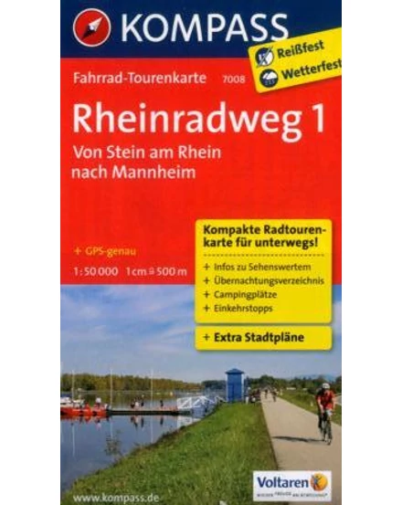 Cartographia K 7008 Rajna menti kerékpáros útvonal 1. térkép (Stein am Rhein - Mannheim) 9783850267779
