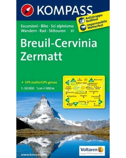 Cartographia K 87 Breuil-Cervinia-Zermatt turistatérkép 9783850268882