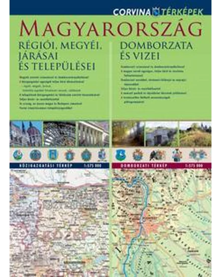 Cartographia Magyarország régiói, megyéi / Magyarország domborzata duó térkép 9789631361377