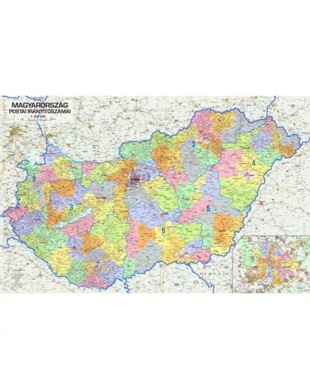 Cartographia Magyarország postai irányítószámai I. falitérkép 132x84 cm - fóliázott, lécezett