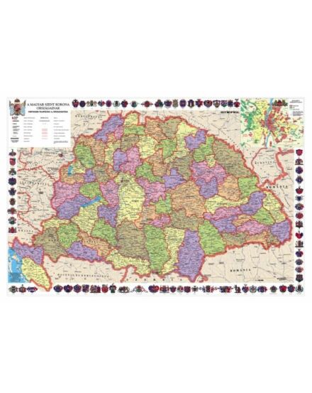 Cartographia A Magyar Szent Korona országai fémléces előoldali fényes fóliával falitérkép 