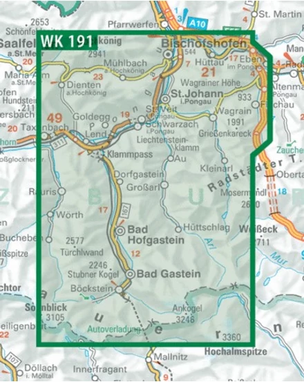 Cartographia  - WK191 Gasteinertal-Wagrain-Raurisertal-Grossarltal turistatérkép