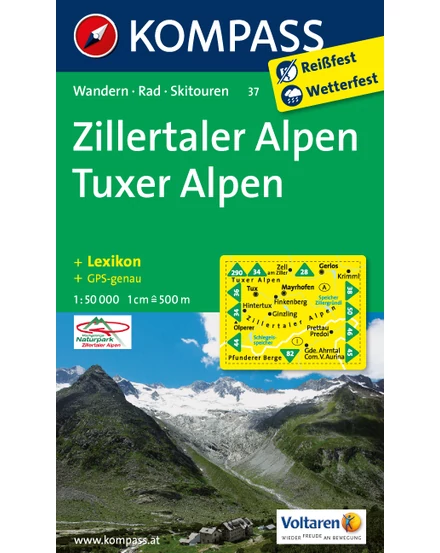 Cartographia Zillertali és Tuxi Alpok turistatérkép - Kompass WK 37 9783850265188