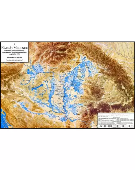 Cartographia A Kárpát medence vízborította és árvízjárta területeinek térképe 100 x 70, fémléces - Stiefel 2000000011264