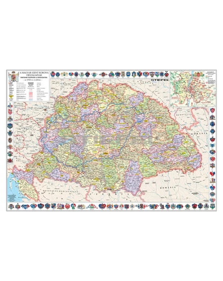 Cartographia Magyar Szent Korona Országai - jelenlegi Magyarország határral térkép 140 x 100, fémléces - Stiefel