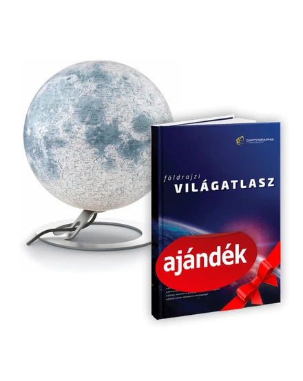 Cartographia HOLD Gömb 30cm - fémtalpas, világító + AJÁNDÉK Földrajzi világatlasz 