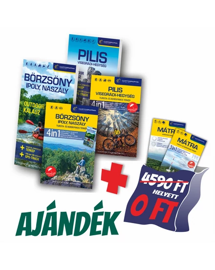 Cartographia Börzsöny, Ipoly, Naszály 4in1 outdoor kalauz + Pilis és Visegrádi hegység 4in1 - vízálló turista- és kerékpáros térképpel + AJÁNDÉK Mátra 3in1