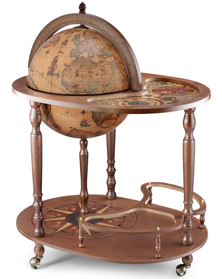 Cartographia - Földgömb Zoffoli GIASONE 40 cm, antik - Bárgömb tálalókocsival