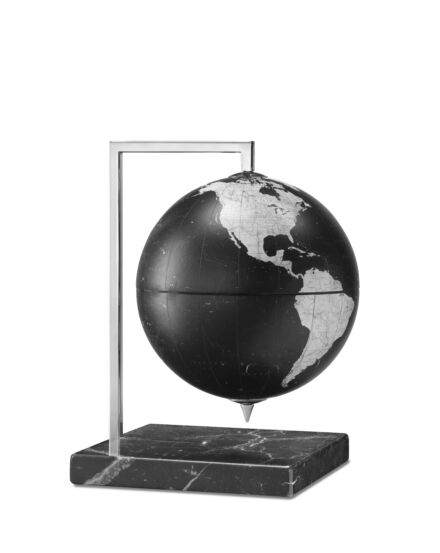 Cartographia Földgömb Zoffoli QUADRA ALL BLACK (fekete/ezüst) 22 cm - rozsdamentes acél, Marquina márvány talppal 