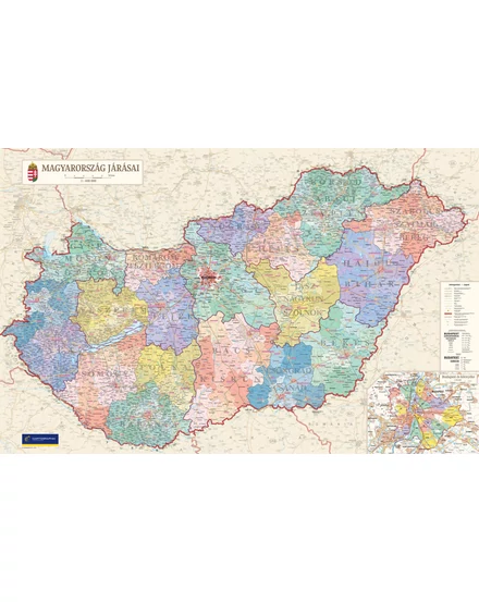 Cartographia Magyarország járásai II. falitérkép 192x122 cm- fóliázott, lécezett