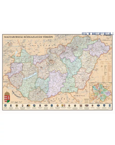 Cartographia Magyarország közigazgatása - antik színezésű térkép 100 x 70, fémléces - Stiefel 