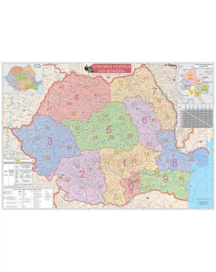 Cartographia Románia irányítószámos térképe 100 x 70, fémléces - Stiefel 2000000011448