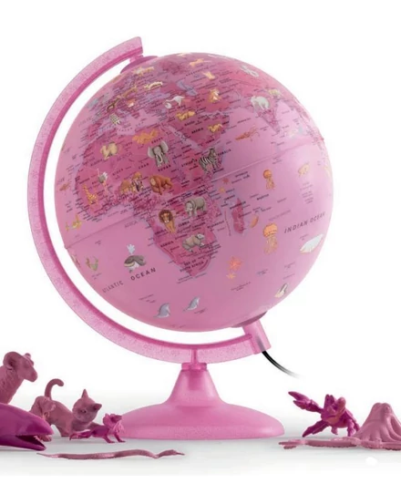 Cartographia PINK ZOO világító földgömb 25cm-állatvilág tematikával, angol nyelvű-8007239976399