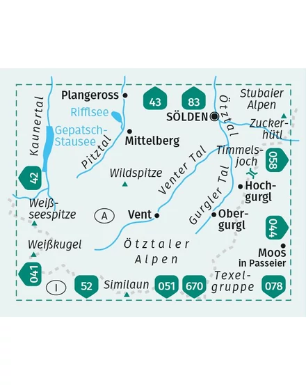 K 042 Inneres Ötztal, Pitztal, Gurgler Tal, Venter Tal turistatérkép