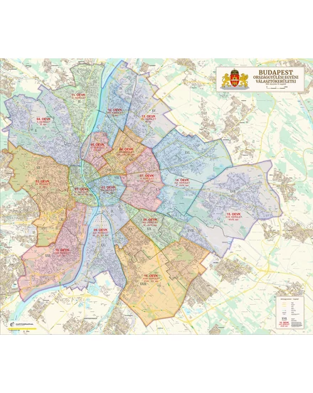 Budapest Országos Egyéni Választókerületei falitérkép - választható méret és kivitel 