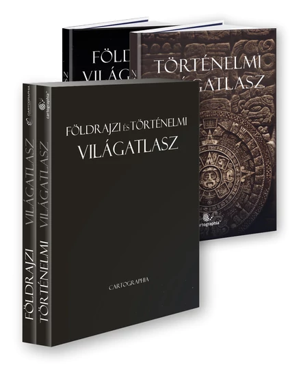 Cartographia Földrajzi + Történelmi világatlaszok fekete DÍSZDOBOZBAN -Új kiadások-5999570430353