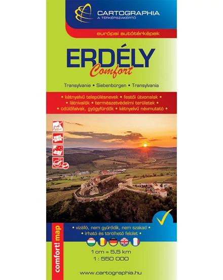Cartographia Erdély Comfort LAMINÁLT térkép 1:550 000 9789633538548