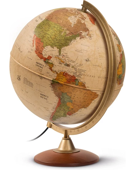 Cartographia Földgömb 30cm COLOMBO antik, világító, fatalpas, angol-8000623000854