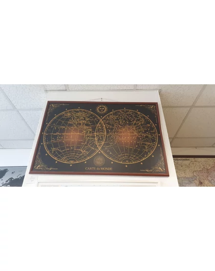 Világtérkép fekete-arany falitérkép 91,5x61 cm - keretezett