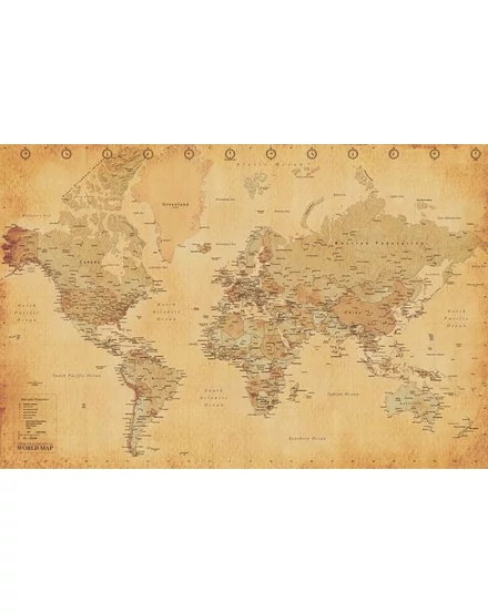 Cartographia Világtérkép antik Vintage 91,5x61 cm - fóliázott ív 