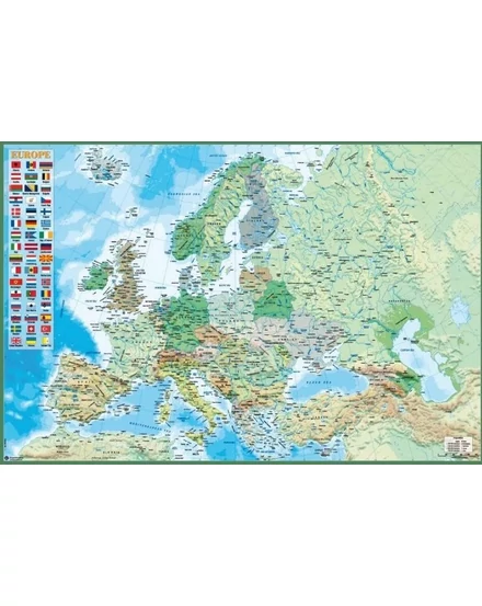 Cartographia Európa politikai és fizikai falitérkép 91,5x61 cm - választható kivitel 