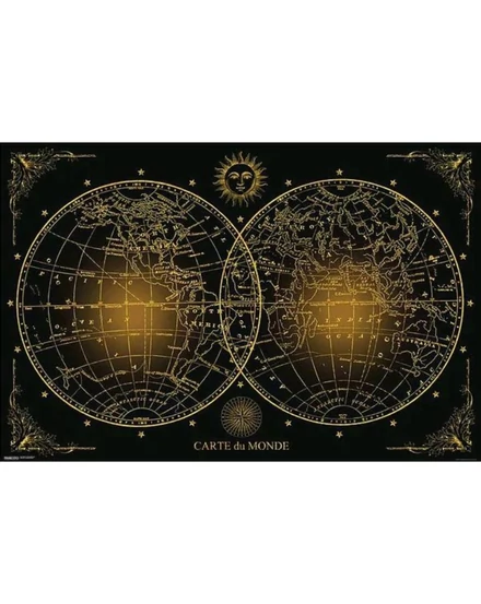Cartographia Világtérkép fekete-arany falitérkép 91,5x61 cm - fóliázott ív 