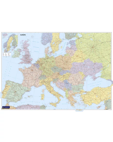 Cartographia Európa országai autóutakkal falitérkép - választható méret és kivitel