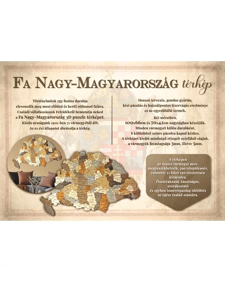 Cartographia Nagy-Magyarország 3D fa puzzle falitérkép 70x42 cm