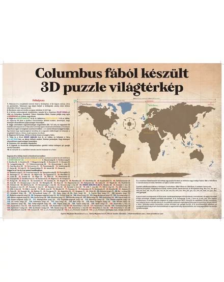 Cartographia Világtérkép 3D fa puzzle falitérkép 130x70 cm - sand-5999570430100