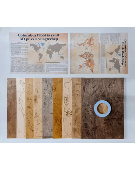 Cartographia Világtérkép 3D fa puzzle falitérkép 130x70 cm - sand-5999570430100