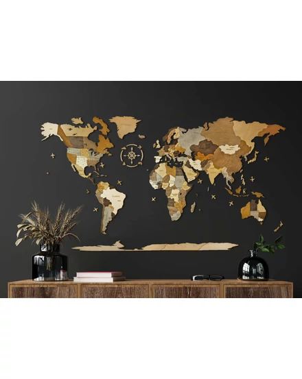 Cartographia Világtérkép 3D fa puzzle falitérkép 130x70 cm - mix-5999570430070