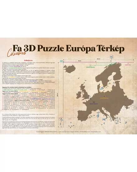 Cartographia Európa 3D fa puzzle falitérkép 110x108 cm - mix (magyar)