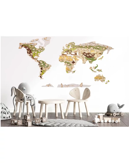 Cartographia  Világtérkép - A világ állatai - fa puzzle falitérkép 130x70 cm