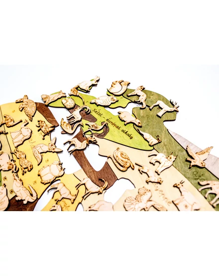 Cartographia  Világtérkép - A világ állatai - fa puzzle falitérkép 130x70 cm