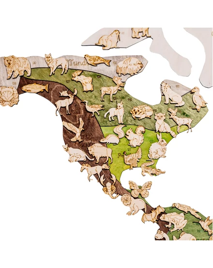 Cartographia  Világtérkép - A világ állatai - fa puzzle falitérkép 130x70 cm