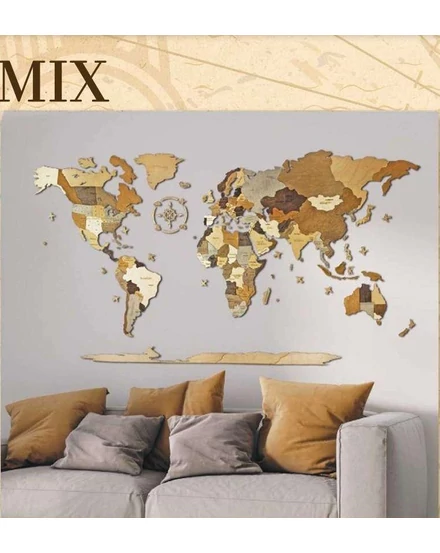 Cartographia Világtérkép 3D fa puzzle falitérkép 130x70 cm - mix-5999570430070