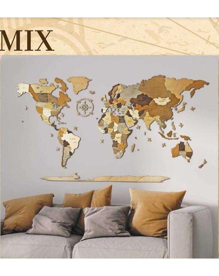 Cartographia Világtérkép 3D fa puzzle falitérkép 130x70 cm - mix (angol)-5999570430186