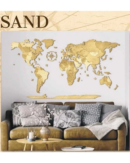 Cartographia Világtérkép 3D fa puzzle falitérkép - sand - választható méret