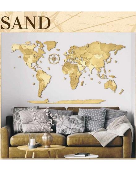 Cartographia Világtérkép 3D fa puzzle falitérkép 130x70 cm - sand (angol)