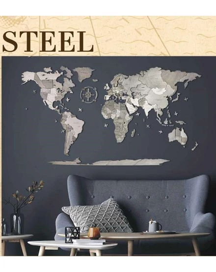 Cartographia Világtérkép 3D fa puzzle falitérkép - steel - választható méret
