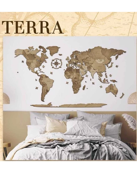 Cartographia Világtérkép 3D fa puzzle falitérkép - terra - választható méret