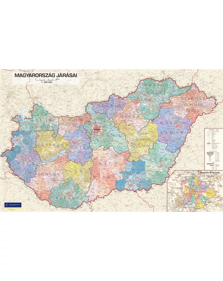 Cartographia Magyarország járásai I. falitérkép 192x122 cm- fóliázott, lécezett