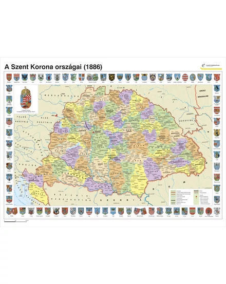 Cartographia A Magyar Szent Korona országai 1886 falitérkép - választható méret és kivitel