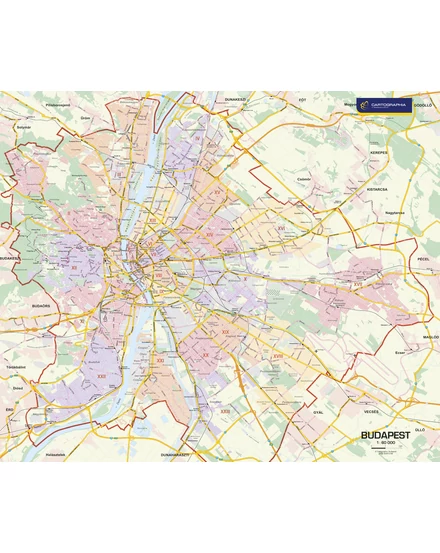 Cartographia Budapest falitérkép 51x43 cm - választható kivitel