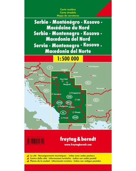 Cartographia Szerbia-Montenegró-Koszovó-Észak-Macedónia térkép (Freytag) 9783707904314