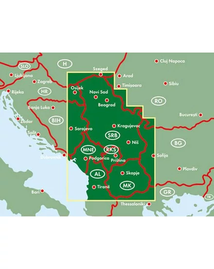 Cartographia Szerbia-Montenegró-Koszovó-Észak-Macedónia térkép (Freytag) 9783707904314