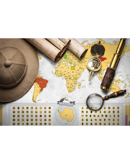 Cartographia-Világtérkép-kaparós-angol-Blanc/arany-8588007452593